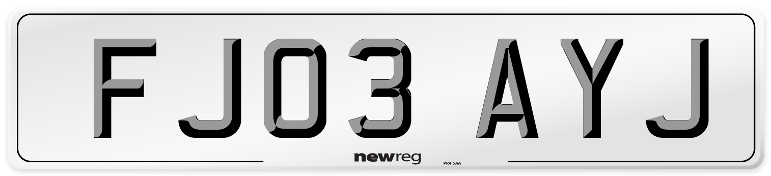 FJ03 AYJ Number Plate from New Reg